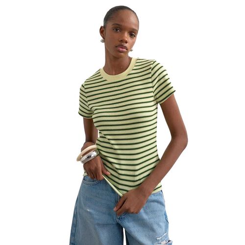 TOPSHOP Sally SS Stripe Rib Short Tee